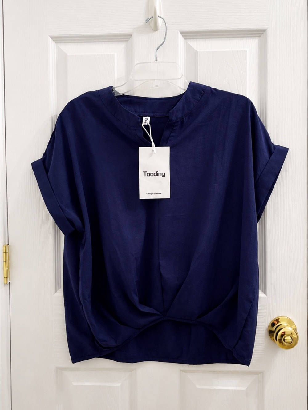 NWT Taoding Navy TwistBlouse Elegant Short Sleeve Top Estimated Sz S